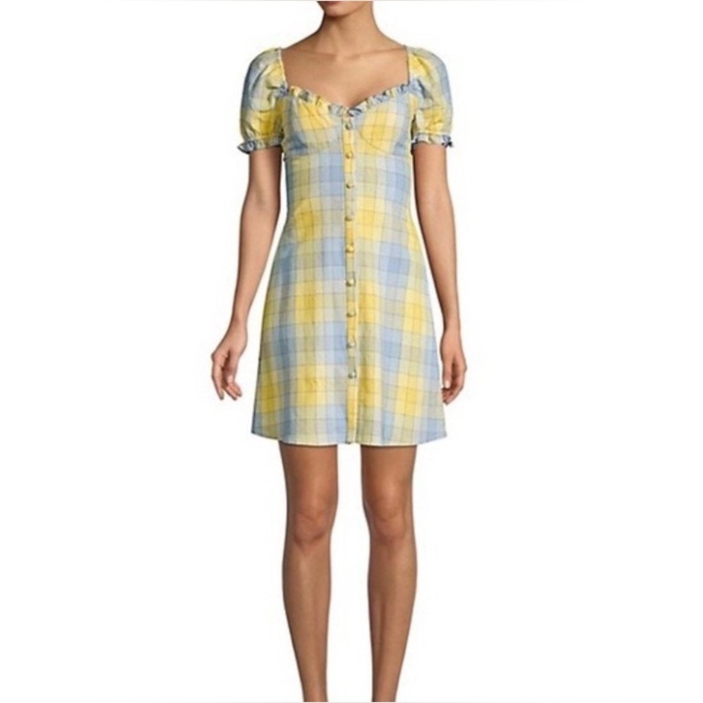 STAUD Blue & Yellow Plaid Dress